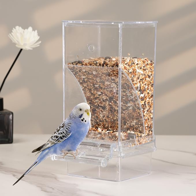 No Mess Bird Water Feeder Dispenser Set, Automatic Bird Feeder for Cage, Parakeet Cage Accessories, Parrot Cockatiel Seed Food Container Drinker for Squirrel Finch Lovebirds Budgies Canary