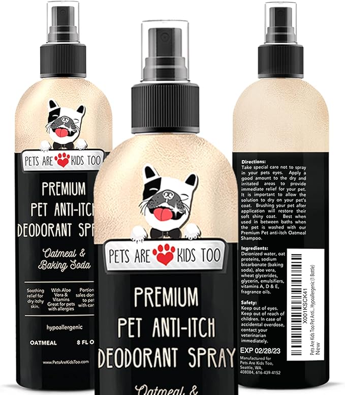 Pets Are Kids Too Soothing Anti Itch Spray for Dogs Cats - Dog Deodorant Natural Aloe Baking Soda Spray Itchy Skin Paws Pet Relief Hypoallergenic Cat Dog Products Allergy Dog Perfume - Oatmeal 8oz