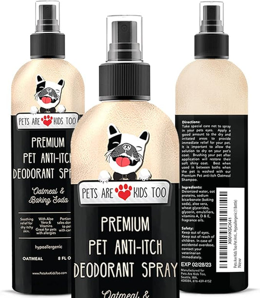 Pets Are Kids Too Soothing Anti Itch Spray for Dogs Cats - Dog Deodorant Natural Aloe Baking Soda Spray Itchy Skin Paws Pet Relief Hypoallergenic Cat Dog Products Allergy Dog Perfume - Oatmeal 8oz