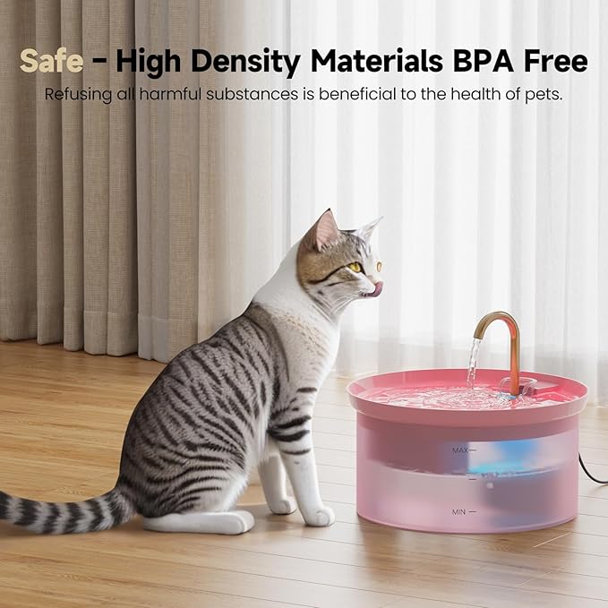 Cat Water Fountain: 88Oz Pet Water Fountains Indoor 24/7 Running Water Supplies Dispenser for Drinking Dish Automatic Dog Waterer Bowls Flow Ultra Quiet Pump with Filters Faucet Bottle Watering(Prink)