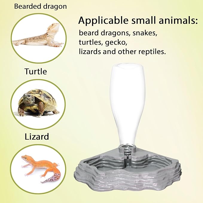 Automatic Reptile Water Dish 13.5Oz Reptile Water Bowl Bearded Dragon Leopard Gecko Snake Lizard Terrarium Tank Accessories… (Grey)