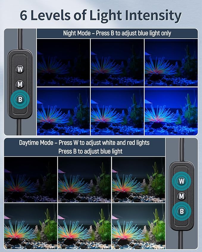 Pawfly 31W Aquarium LED Light for 48 to 54 Inch Fish Tanks Extendable Fish Tank Light with Full Spectrum Brilliant White Blue Red Lights with Daytime & Night Modes and Adjustable Brightness