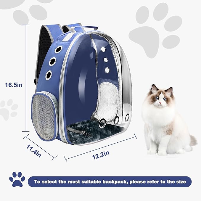 Cat Backpack Carrier, Pet Cat Carrier with Ventilated Design for Carrying Puppy Cats, Pet Carrier Back Pack Bag Space Capsule for Traveling/Hiking/Camping/Outdoors (Blue)