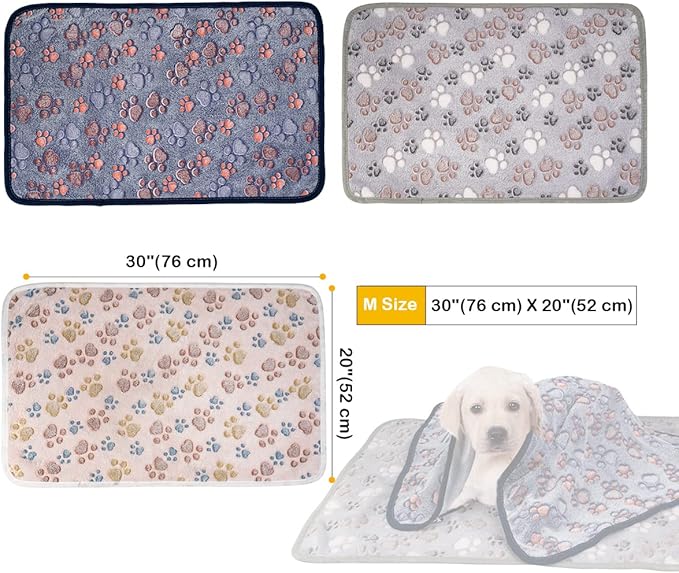 Dono 1 Pack 3 Dog Blankets, Soft Fluffy Fleece Pet Blanket Warm Sleep Mat Paw Print Design Puppy Kitten Throw Blanket Doggy Mat, Blanket for Dogs