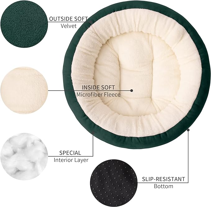 Love's cabin Round Donut Cat and Dog Cushion Bed, 20in Pet Bed for Cats or Small Dogs, Anti-Slip & Water-Resistant Bottom, Super Soft Durable Fabric Pet Beds, Washable Luxury Cat & Dog Bed Green