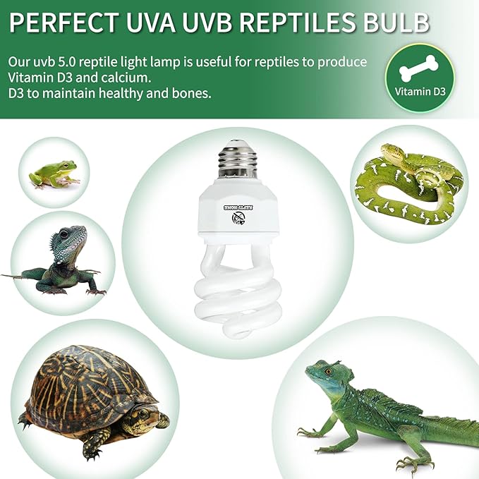 UVA UVB Reptile Light-15W 5.0,Tropical & Sub-Tropical Terrarium Compact Fluorescent Lamp,UVB Reptile Light Bulb for Snake,Chameleons,Iguanas