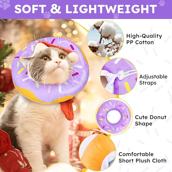 Cat Cone Collar Soft, Cat Recovery Collar for Wound Healing Cute Cat Donut Adjustable Cat Cones to Stop Licking Comfortable Lightweight Neck Elizabethan Collars for Cats Kittens After Surgery