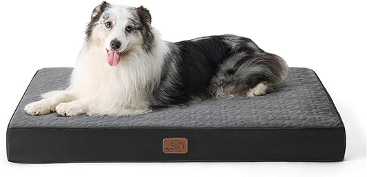 Bedsure Large Orthopedic Dog Bed for Large Dogs - Memory Foam Dog Beds, 2-Layer Thick Pet Bed with Removable Washable Cover and Waterproof Lining (36x27x3.5 Inches), Dog Mattress, Black