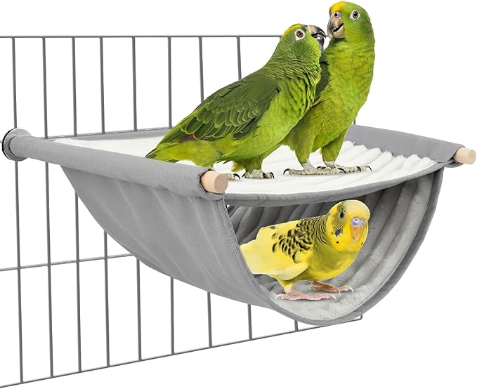 BWOGUE Winter Warm Bird Nest Bed Hanging Hammock Snuggle Hut Parrot House Tent Toy Bird Cage Perch for Parakeet Budgies Cockatiels Lovebird Cockatoo Finch Hamster Chinchilla Guinea Pig(Large, Grey)