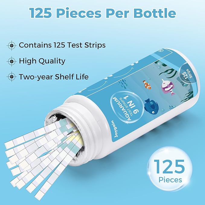 9 in 1 Aquarium Water Test Kit - Easy & Accurate Aquarium Test Strips, 125 Strips Fish Tank Water Testing Kit Monitor pH, Nitrite, Nitrate and More - Ideal for Freshwater and Saltwater Aquariums