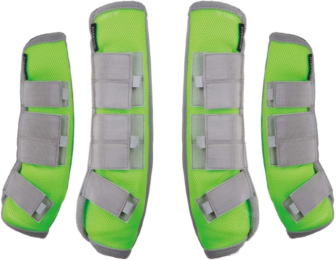 Harrison Howard Horse Fly Boots Leg Guards Fly Boots Protection Set of 4 Fluorescent Green Large Full Size