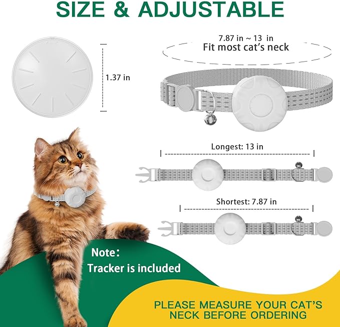 Cat Tracker,Pet Tracker for Cats (Only iOS),Waterproof Tracker Cat Collars with Safety Elastic Buckle,Works with Any Collar,No Monthly Fee,Compatible with Apple Find My App