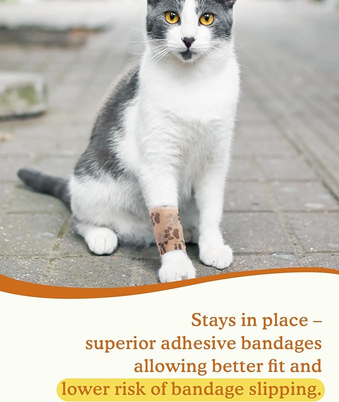 Self Adhesive Bandage Wrap, Bitter Vet Wrap for Dogs No Chew, Self-Sticking Gause Bandage for Wound, Paw, Leg, Tail, Non-Woven Bandage Wrap for Animal Cat Horse Bird (2 Inch, 8 Rolls, 4 Colors)