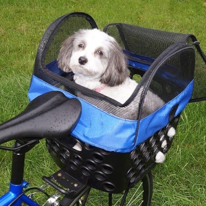 BiKASE Durable Dog Bike Basket & Carrier, Rear Mount Pet Basket for Bikes with Super Comfort Mat and Cover, Ideal for Small Dogs and Cats up to 12 lbs