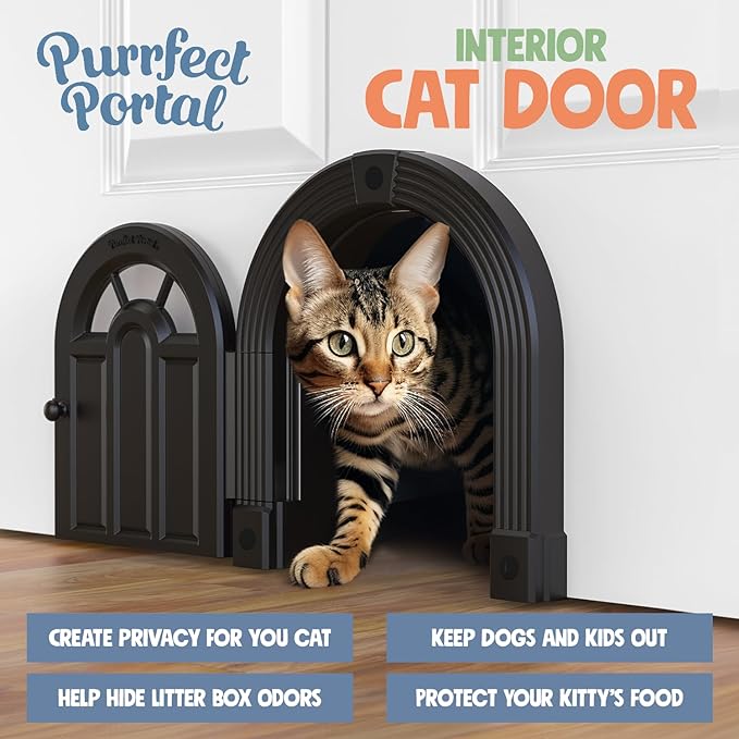 Cat Door Interior Door - No-Flap Cat Door for Interior Door, Cat Door Interior Door for Cats Up to 20 lbs, Easy DIY Setup, Secured Installation in Minutes, No Training Needed…