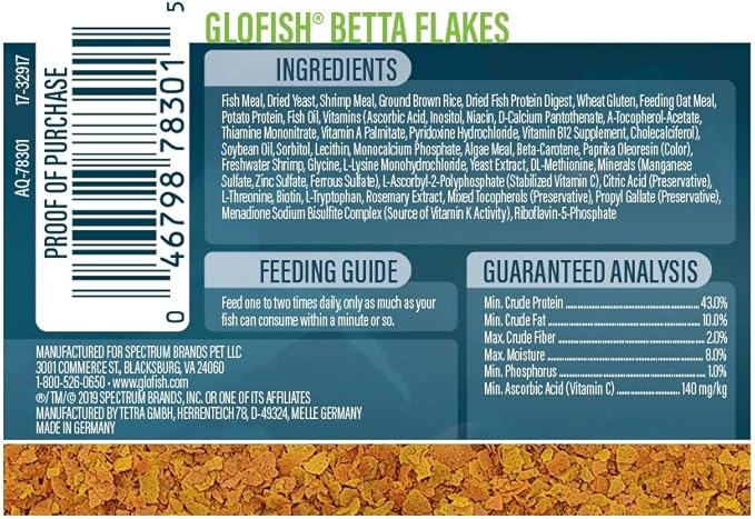 GloFish Betta Flakes Tropical Fish Food, 0.71 oz. (AQ-78301) (Pack of 2)