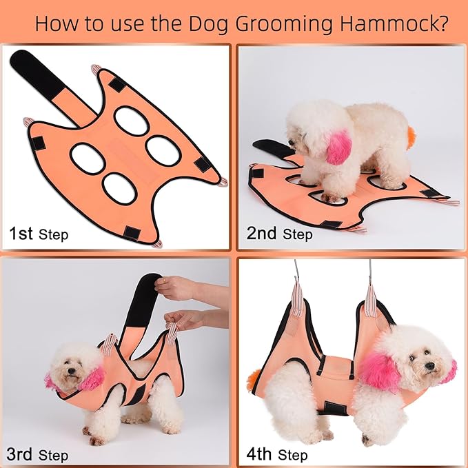 Dog Grooming Hammock Harness, Pet Grooming Sling Tools with Dog Nail Clippers/Trimmer,Nail File (Size:S)