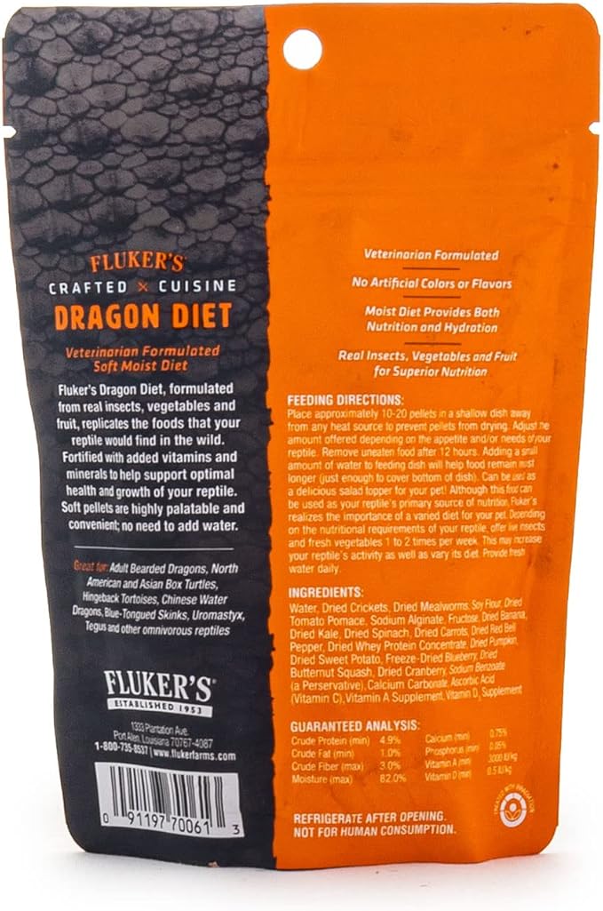 Fluker's Crafted Cuisine Diet, Adult Bearded Dragon and Omnivorous Reptile Food, Made with Crickets, Mealworms, Real Fruits & Veggies 6.75 oz