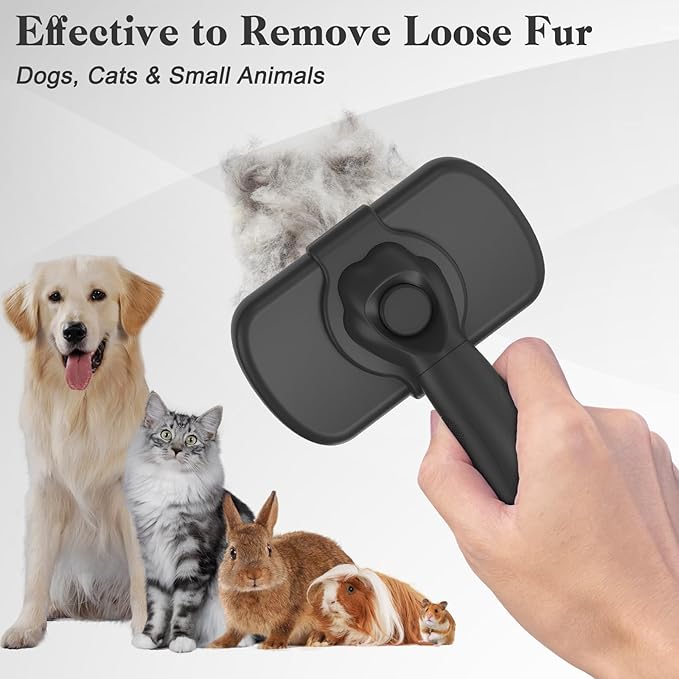 Self Cleaning Shedding Brush for Dogs & Cats, Skin Friendly Cat Brush, Dog Grooming Brush, Dog Brush for Shedding, Deshedding Brush, Puppy Brush Hair Brush for Haired Dogs, Black