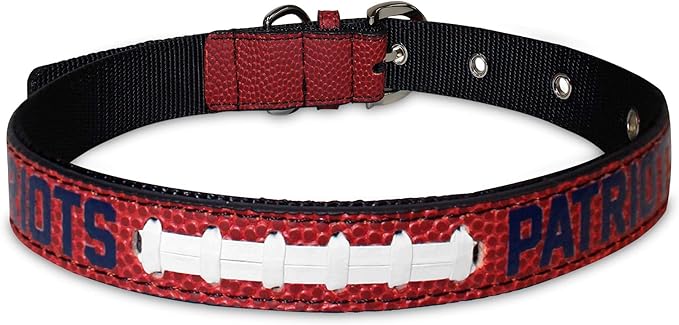 Pets First Tough Leather Pet Collar NFL New England Patriots Premium Dog Collar, Limited Edition. Best & Strongest Heavy-Duty Dog Collar!, Small (12-15"" Long & 0.75"" Wide) (NEP-3081-SM)