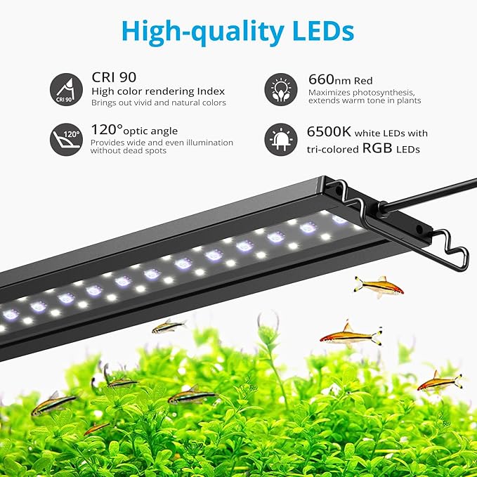 NICREW C10 24/7 LED Aquarium Light for Plants, 18-24 Inches, 15W, Full Spectrum Fish Tank Light with Timer, Brightness Adjustable