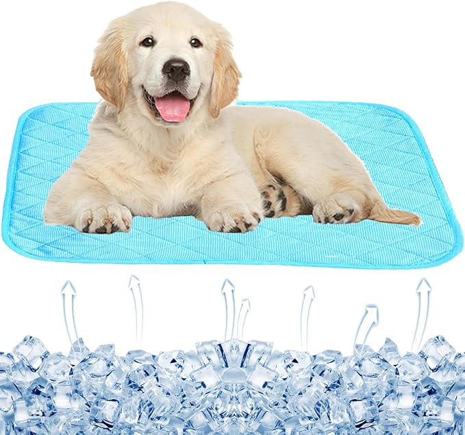 SEIS Dog Ice Pad Ice Silk Cats Kennel Mat Pet Cooling Pad Summer Cool Bamboo Mat Breathable Pad (Solid Blue, M