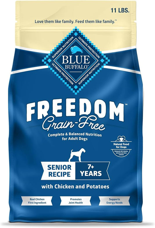 Blue Buffalo Freedom Grain-Free Senior Dry Dog Food, Provides Energy To Stay Active, Made in the USA with Natural Ingredients, Chicken & Potatoes, 11-lb. Bag