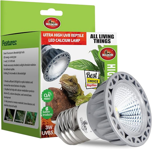 UVB Reptile Light High Intensity LED Bulb 3W 5.0 Turtle Calcium Lamp Full Spectrum Sun Heat Lamp for Rainforest Reptile,Turtle,Bearded Dragons and Plants