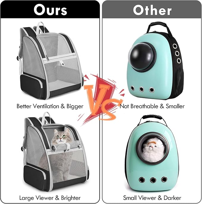 Cat Backpacks for Carrying Cats, Cat Carrier Backpacks, Airline Approved Pet Carriers for Small Dogs, Dog Travel Backpack Carrier, Cat Bag Carrier w/Cat Toy for Kitten Puppy Bunny up to 15lb (Black)