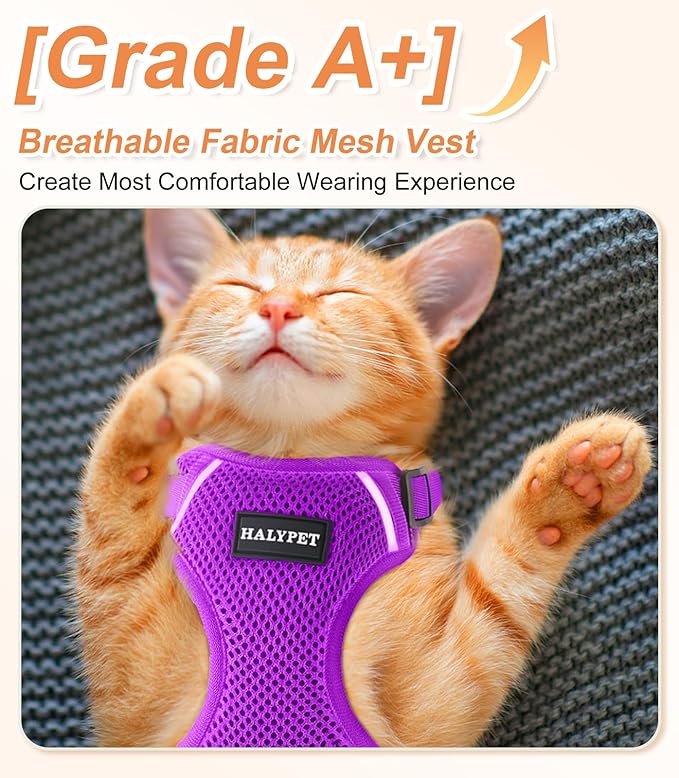 Cat Harness and Leash Set [ MAX Safety Third Generation ] Escape Proof Soft Adjustable Cat Leash Breathable Comfortable Vest Easy to Wear Kitten Harness for Outdoor Walking