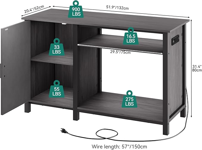 YITAHOME Aquarium Stand with Power Outlets, 55-75 Gallon Fish Tank Stand, Cabinet with RGB Light Strip Suitable for Turtle Tank, Reptile Terrarium, 900LBS Capacity, Grey