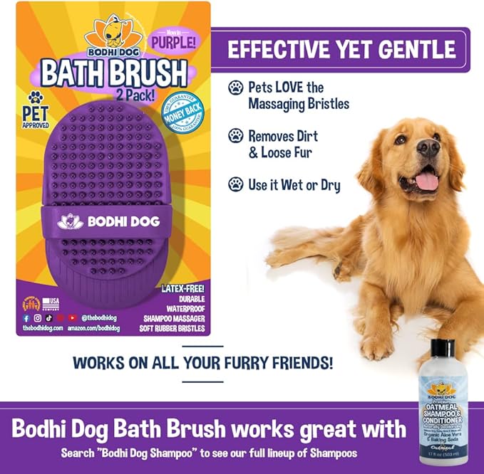 Bodhi Dog Shampoo Brush | Pet Shower & Bath Supplies for Cats & Dogs | Dog Bath Brush for Dog Grooming | Long & Short Hair Dog Scrubber for Bath | Professional Quality Dog Wash Brush