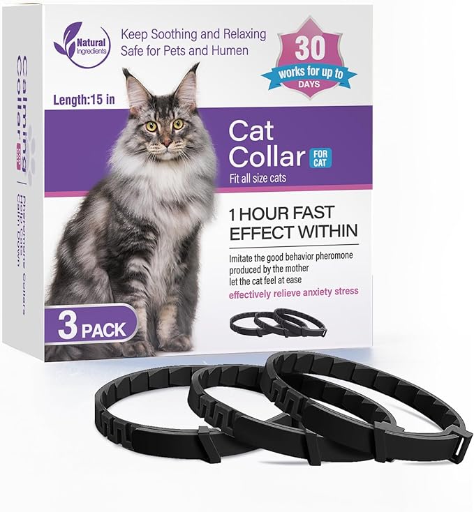 3 Pack Calming Collar for Cats and Kittens Pheromone Collar Efficient Relieve Reduce Anxiety Stress Pheromones Calm Relaxing Comfortable Breakaway Collars Adjustable for Small, Medium Large Cat