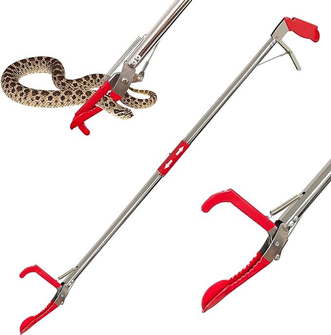 60" Professional Snake Tongs Heavy Duty Reptile Rattle Snake Catcher Wide Jaw Handling Tool Stainless Steel Collapsible Grabber Outdoor Catch Tool with Non-Slip Grip Handle (60inch/150cm)