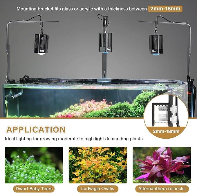 hygger 100W Aquarium Light Full Spectrum RGB COB LED Clip On Fish Tank Grow Light with Mounting Bracket Compatible with Timer Smart Plug for Low-to High Light Demanding Aquatic Plants