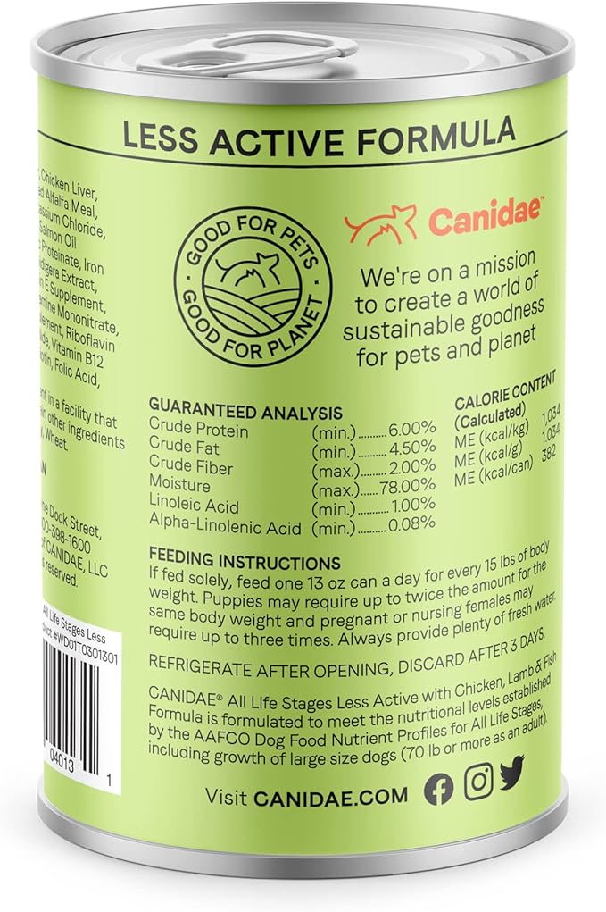 Canidae All Life Stages Premium Wet Dog Food for Less Active Dogs, Chicken, Lamb and Fish Formula, 13 Ounce (Pack of 12)