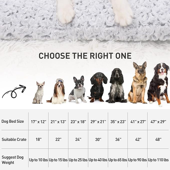 KSIIA Washable Dog Bed Deluxe Plush Dog Crate Beds Fulffy Comfy Kennel Pad Anti-Slip Pet Sleeping Mat for Large, Jumbo, Medium, Small Dogs Breeds, 21" x 13", Gray