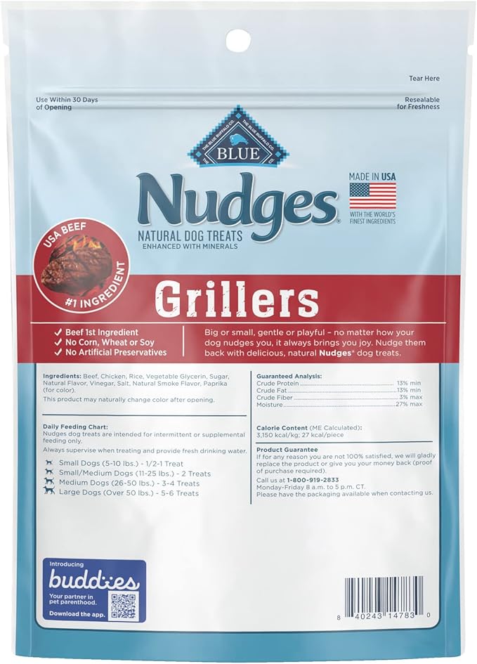 Blue Buffalo Nudges Grillers Natural Dog Treats, Steak, 5oz Bag