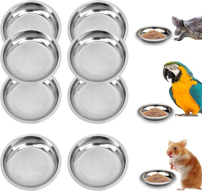 8PCS Animal Feeder Pet Water Dish Food Dish Stainless Steel Pet Feeding Bowl Reptile Feeding Dish Reptile Water Dish Reptile Bowl Feeding Bowl Cat Bowls for Food Water Dog Bowl for Food and Water