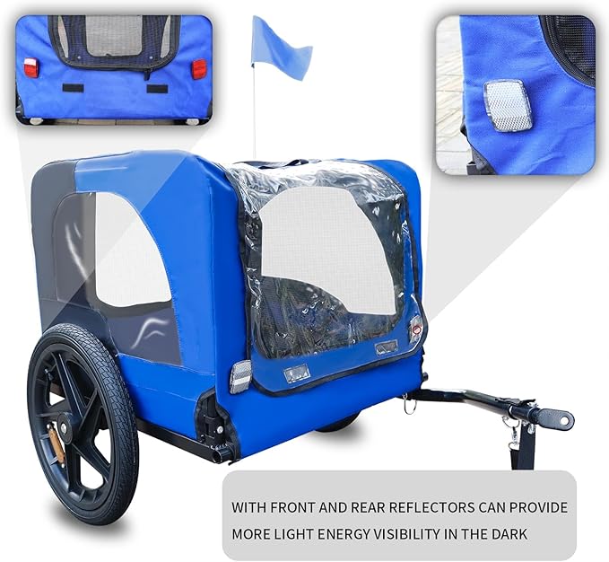 Pet Bike Trailer Folding Pet Carrier Wagon with Folding Frame and 16 Inch Wheels Carrier Folding Pet Carrier Wagon for Small Medium Large Size Dogs Blue