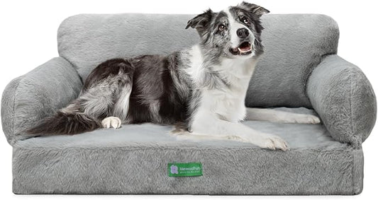 MEWOOFUN 34.6" Orthopedic Dog Bed Sofa for Small Medium Dogs, Egg- Foam Dog Couch with Removable Washable Cover and Non-Slip Bottom (Large, Grey)