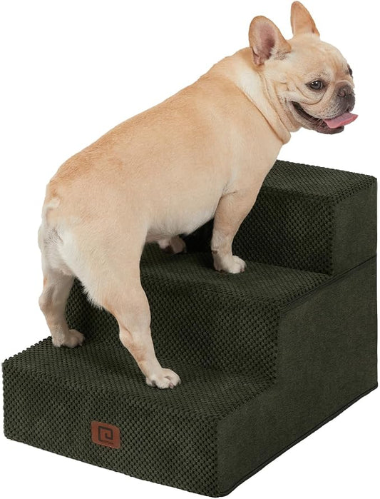 EHEYCIGA Dog Stairs for Small Dogs 13.5" H, 3-Step Dog Steps for Couch Sofa and Chair, Pet Steps for Small Dogs and Cats, Non-Slip Balanced Dog Indoor Ramp, Olive Green