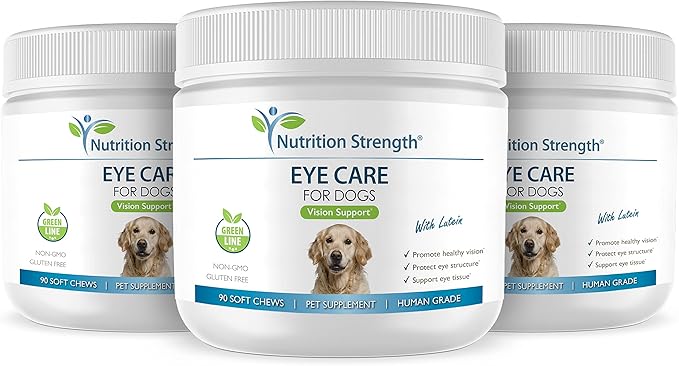 Eye Care for Dogs Daily Vision Supplement with Lutein, Zeaxanthin, Astaxanthin, CoQ10, Bilberry Antioxidants, Vitamin C, Vitamin E Support for Dog Eye Problems, 90 Soft Chews