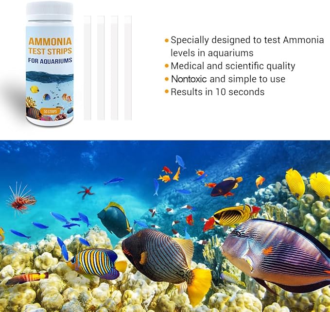 DONGKER 50pcs Aquarium Ammonia Test Strips,NH3/NH4 Test Kit Fast Testing Ammonia for Aquarium/Pond/Pool