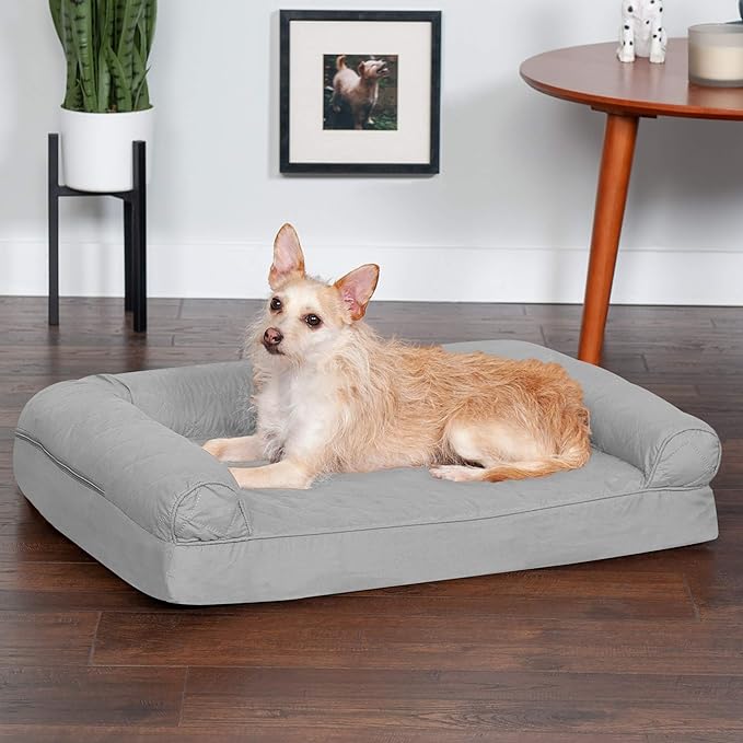Furhaven Orthopedic Dog Bed for Medium/Small Dogs w/ Removable Bolsters & Washable Cover, For Dogs Up to 35 lbs - Quilted Sofa - Silver Gray, Medium
