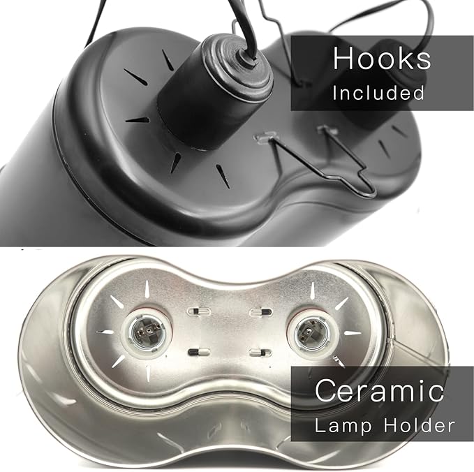 Reptile Dual Dome 12inch, Fits Reptile Light/Heat Lamp/UVB Light, Max. 160W Each,Patent Design K8561, Reptile Light Fixture