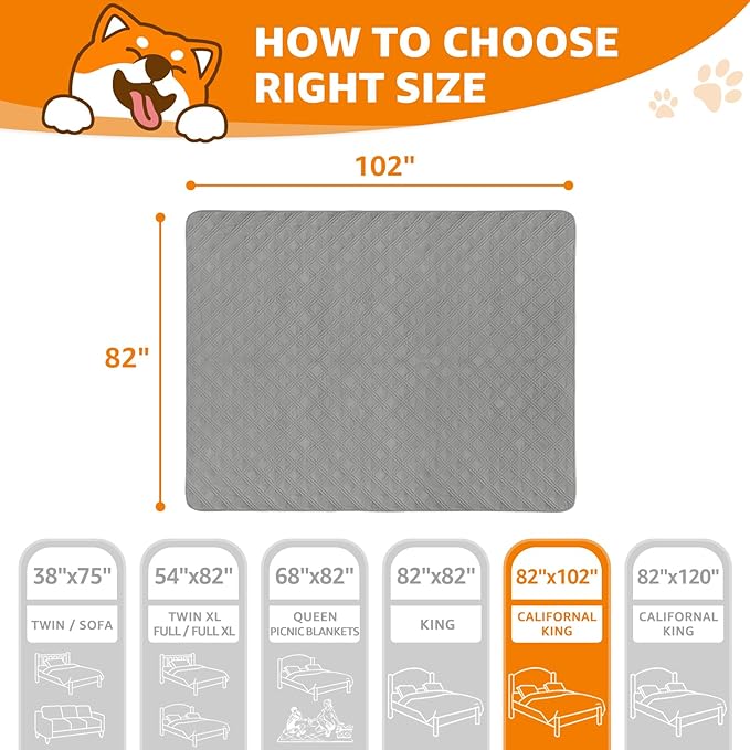 LOOBANI Waterproof Dog Blanket, Anti-Slip Bed Couch Covers for Dogs, 2 Pack Soft Pet Blankets to Protect Furniture Sofa Car for Puppy Cat Kids (82"×102", Light Grey)