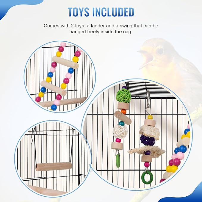 FDW 39 Inch Bird Cage Parakeet Cage with Play Top Rolling Stand & Easy Clean Pull-Out Tray Roof Top Parrot Cage for for Finches Canaries Parakeets Cockatiels & Other Small Birds, Black