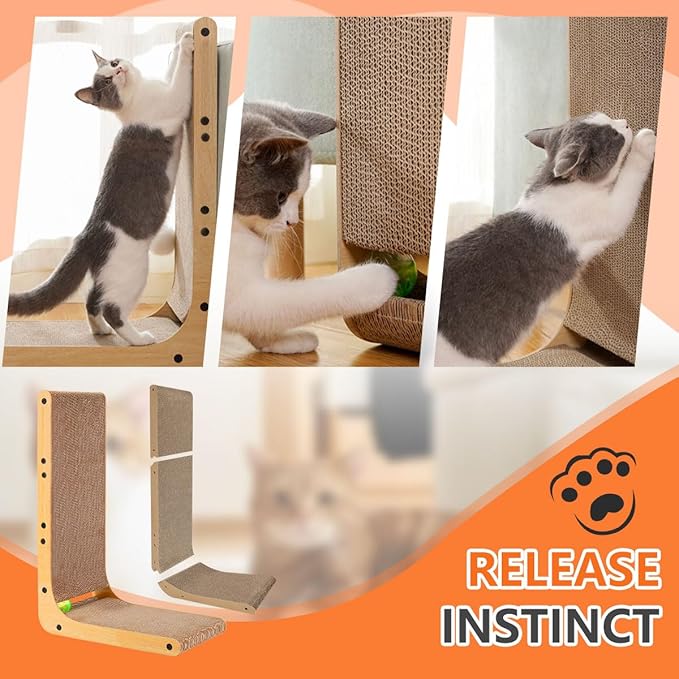 Cat Scratcher, Cat Scratching Post, Cardboard Cat Scratching Board with Ball Toy, Large Vertical L Shape Cat Scratcher Scratch Pads Cat Toys for Indoor Cats, Catnip