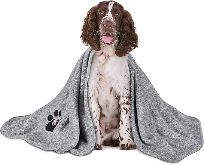 Dog Towels for Drying Dogs Super Absorbent Soft Microfiber Pet Bath Grooming Towel for Dogs and Cats & Other Pets (M-36" * 28", Grey)